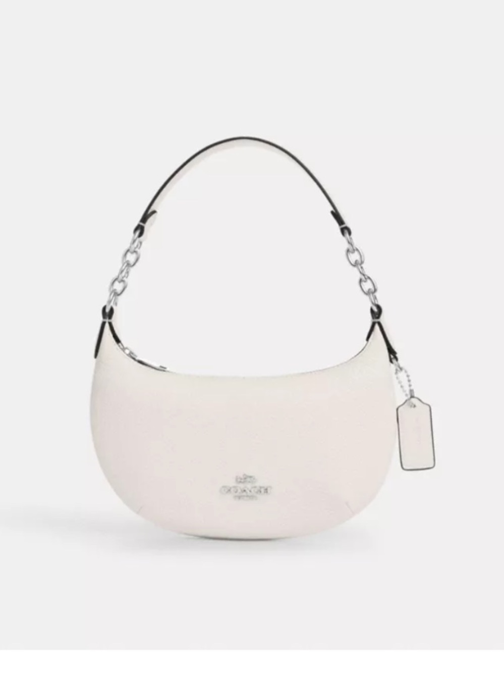 Coach White Leather Crescent Shoulder Bag with Silver Hardware